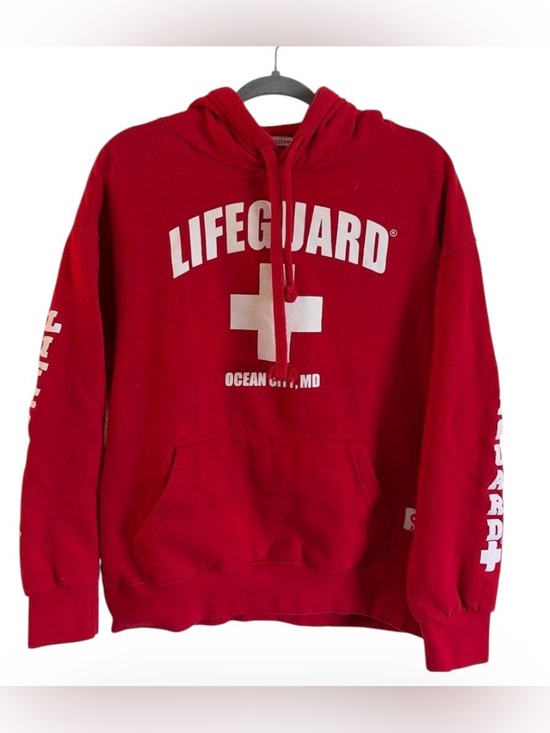 LG Tops - Ocean‎ City MD Lifeguard Red Hoodie Sweatshirt Size Large
